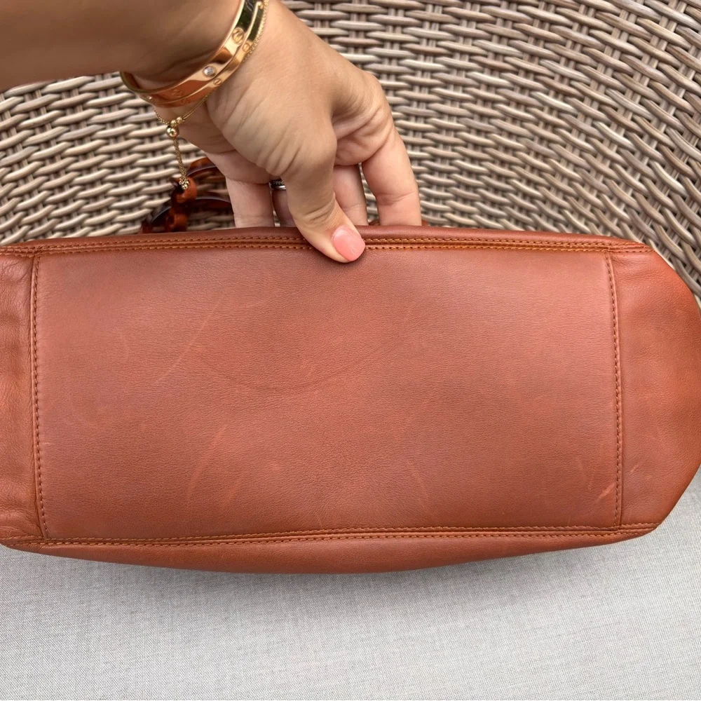 Authentic CHANEL brown leather CC tote tortoise handles